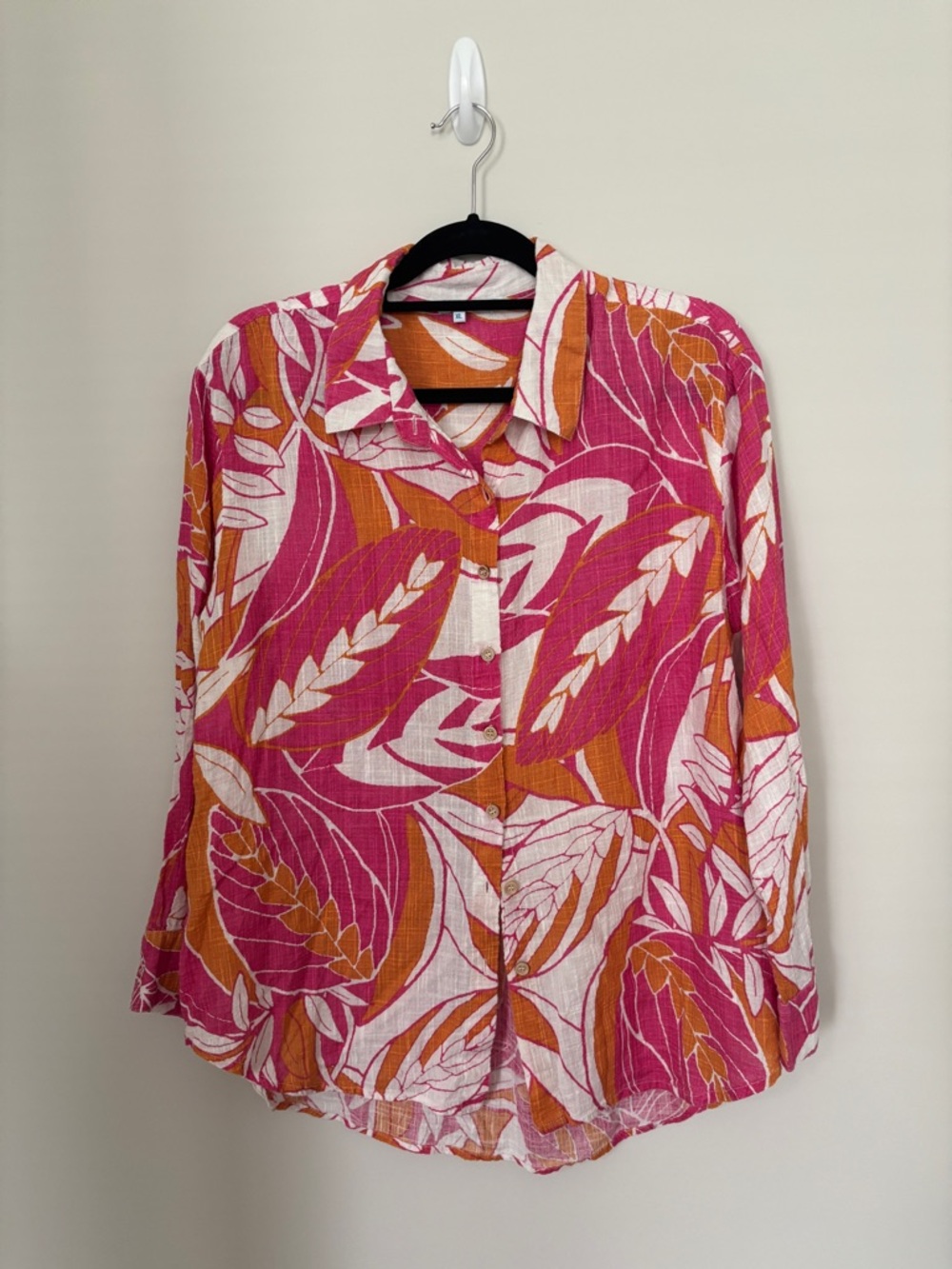 Blue Island Size XL - Women's Pink & Orange Printed Button-Front Shirt PTP 24”